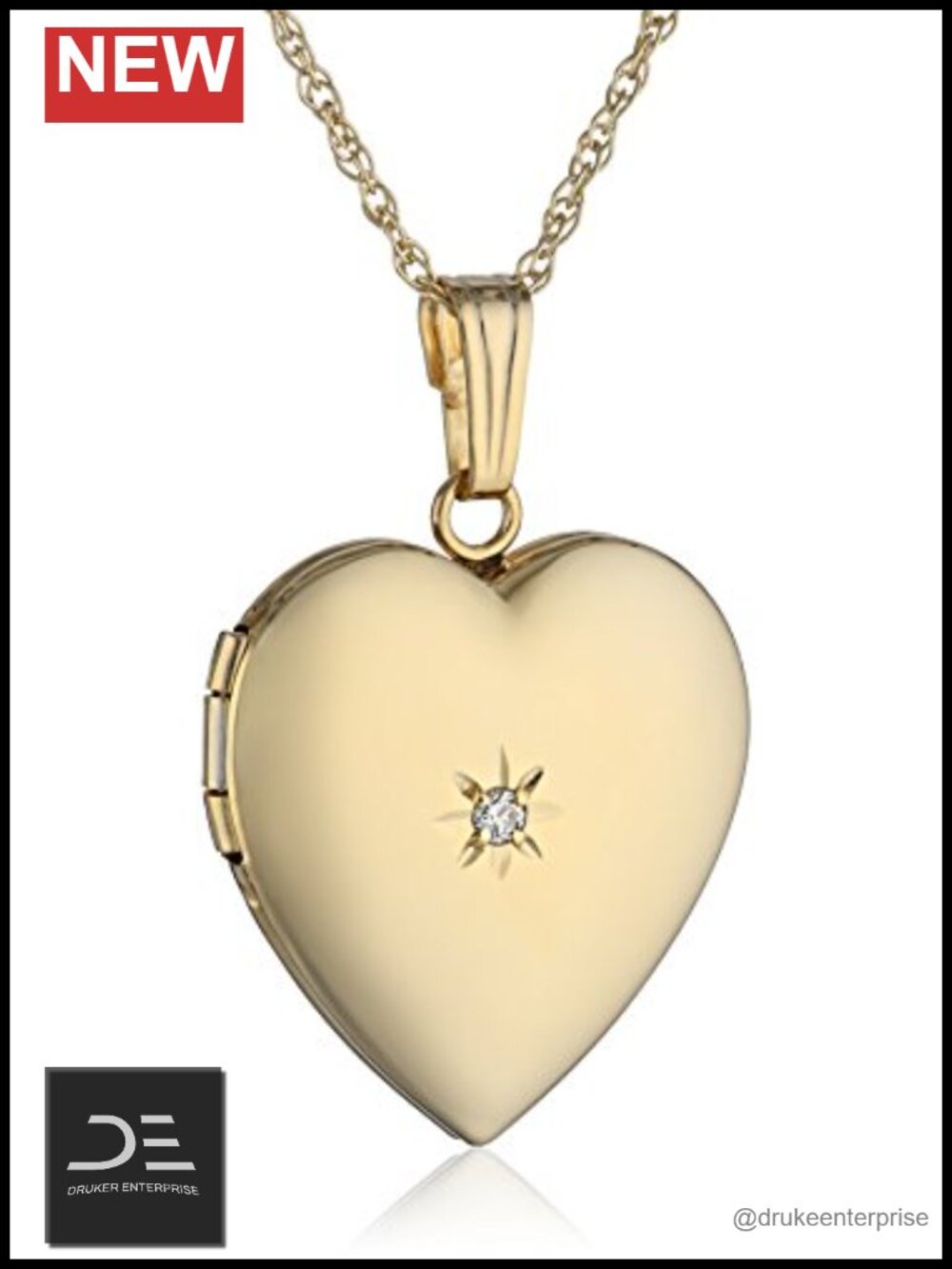 14k Yellow Gold Heart Locket Necklace with Diamond Accent 18 inch